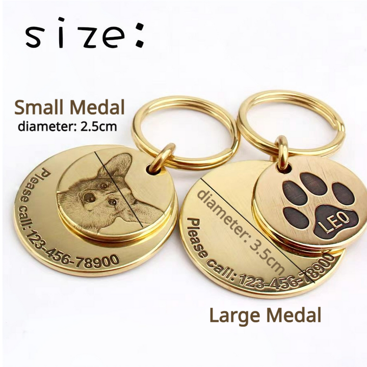 Customizable Round Metal Pet Tag - Custom Engraved Photo & Name