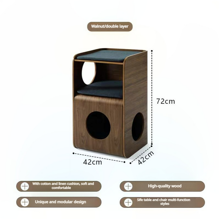 Modern Luxurious Cat Bed - Multi-Function Wood Side Table Chair